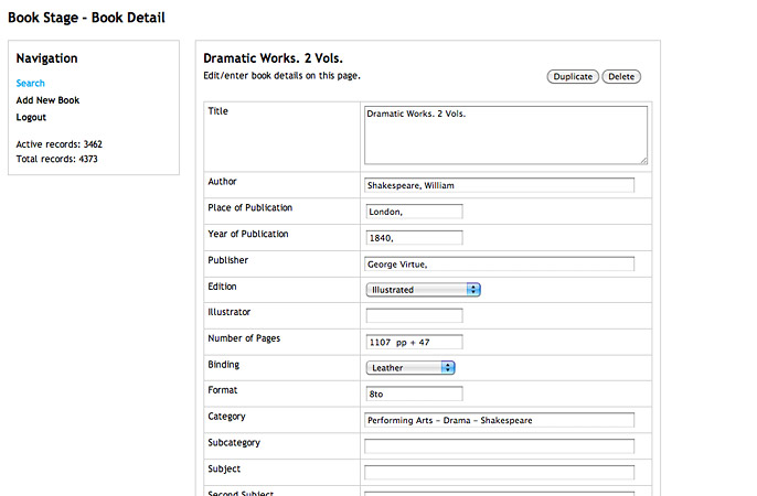 Book Stage database administration interface