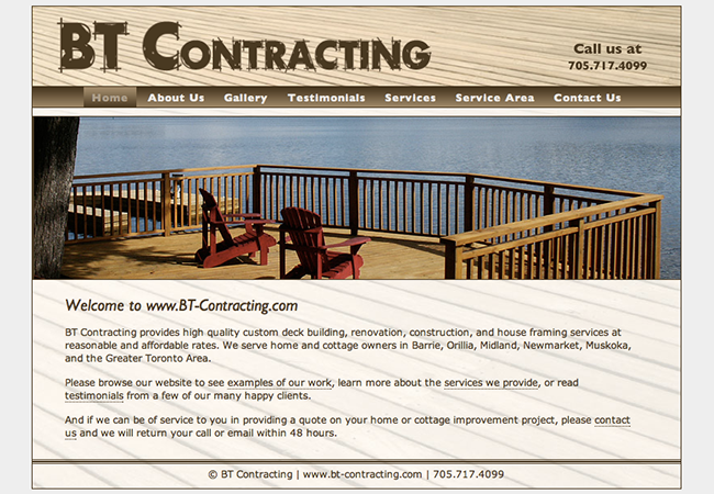 A screen capture of the BT Contracting website