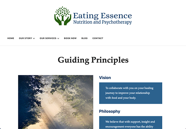 A screen capture of the EatingEssence.ca website
