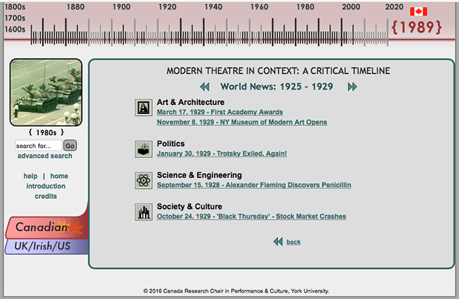 A screen capture of Modern Theatre in Context