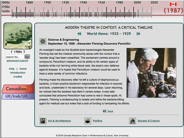 A screen capture of Modern Theatre in Context