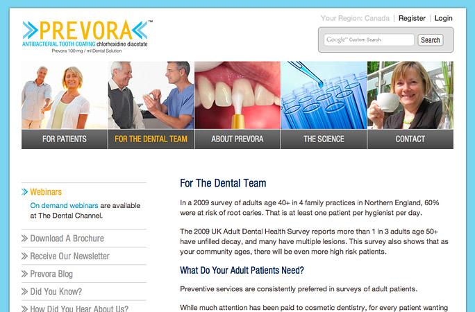 Screen capture of Prevora.com website
