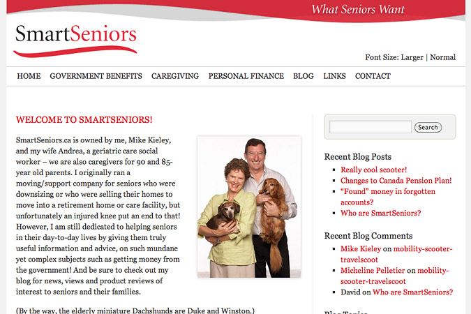 A screen capture of the SmartSeniors.ca website